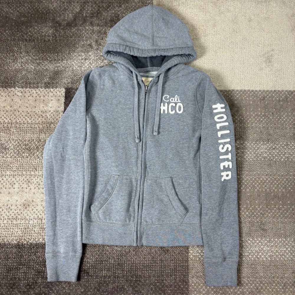 Y2K Hollister Womens Grey Cali HCO Full Zip Hoodie Sweatshirt Size Medium